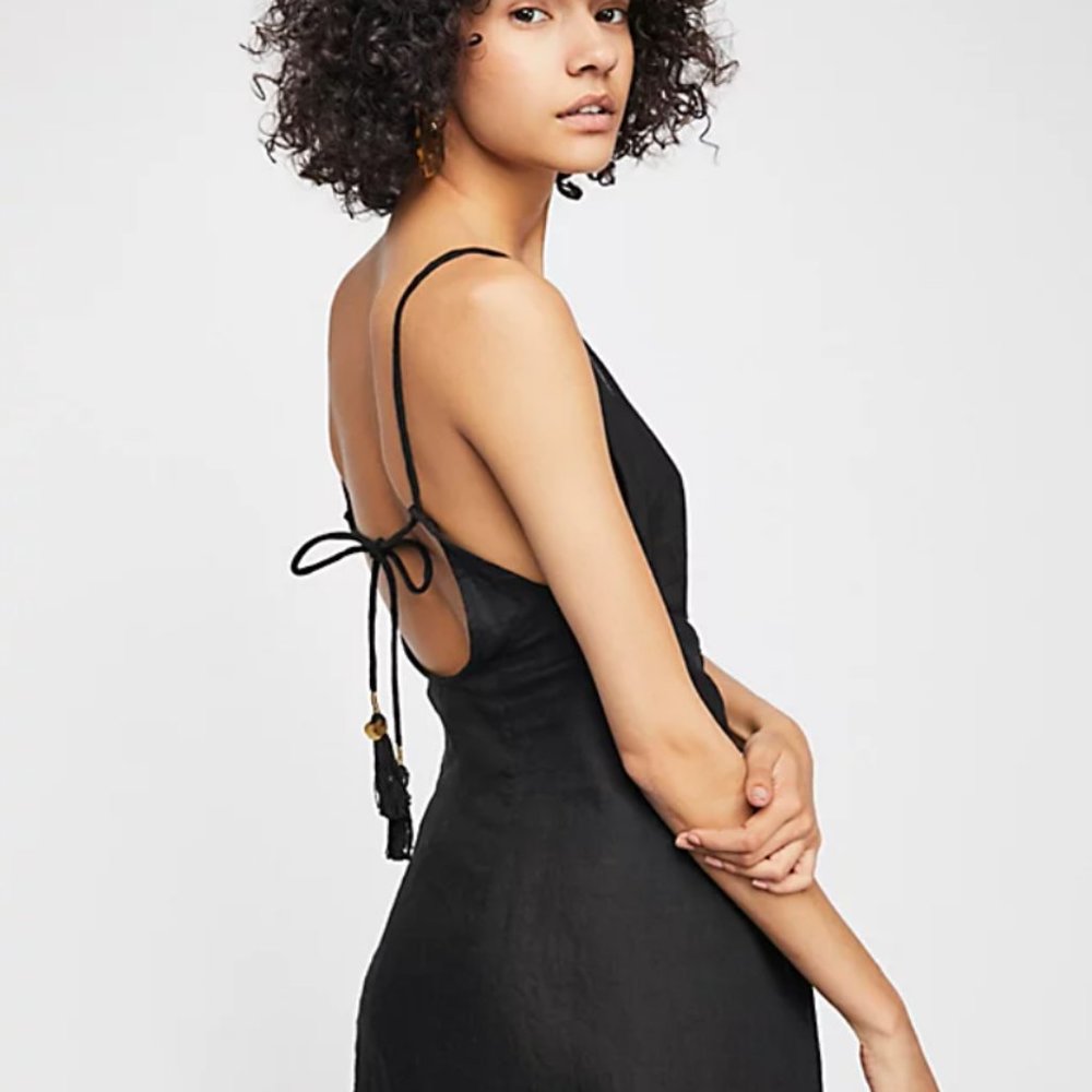 Free People Beverly Linen Black Mini Dress (Small)